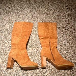 Tan Pleather Heeled Boots